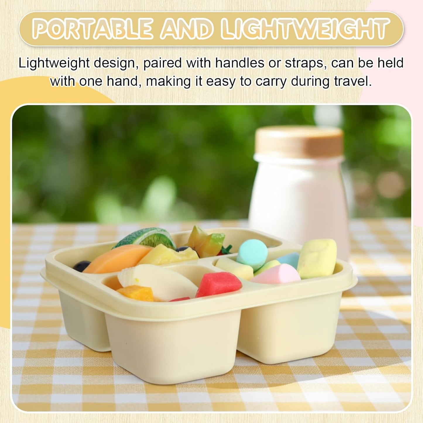 Honeydak 5 Pack Snack Containers 3 Compartment Bento Snack Boxes Divided Meal Prep Containers with Lids Reusable Adults Lunch Food Storage Box for School Work Travel(Elderberry)