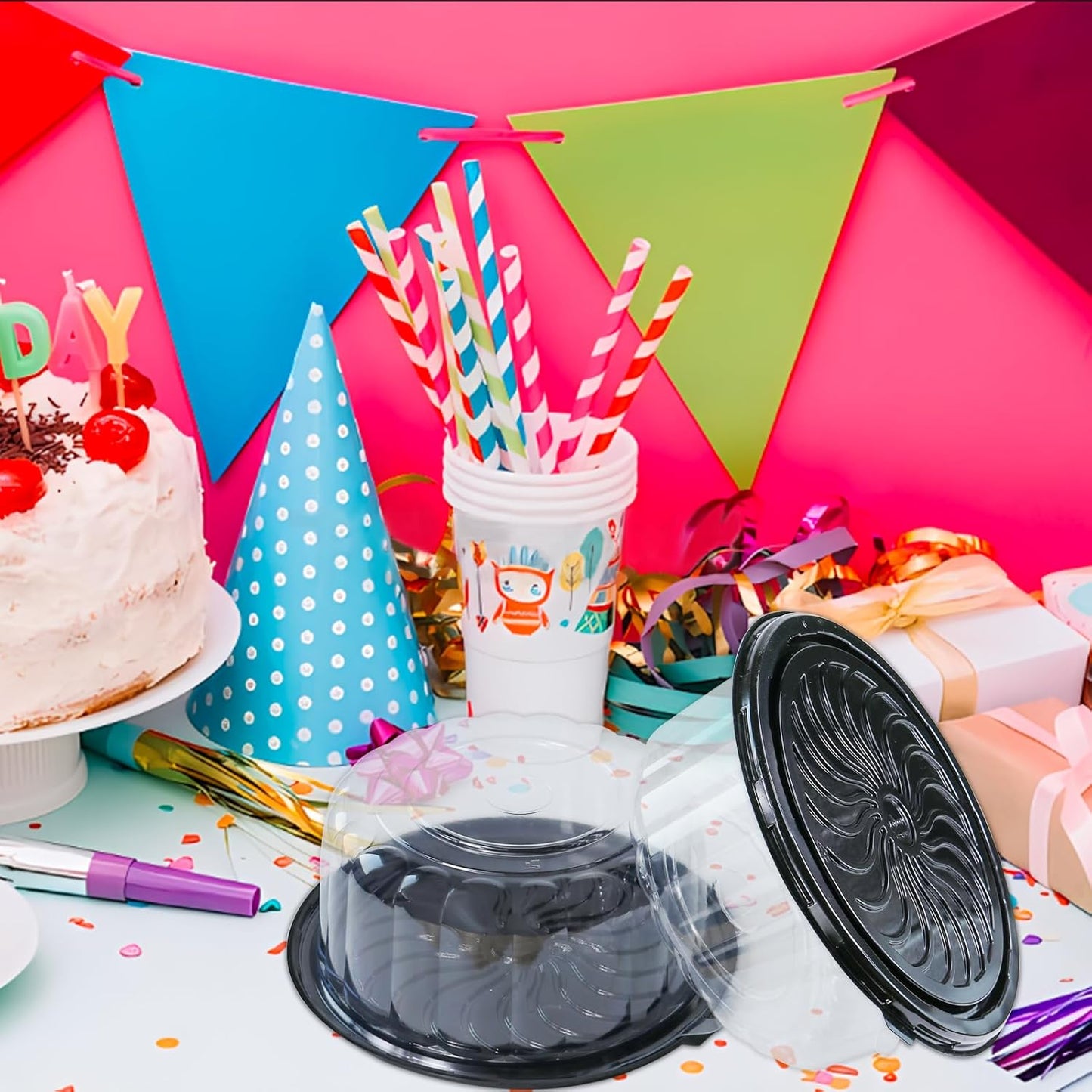 5Pcs 10Inch Disposable Plastic Cake Container with Dome Lids Clear Cupcake Holder for Cheesecake, Bundt Cake Pie Bakery Supplies