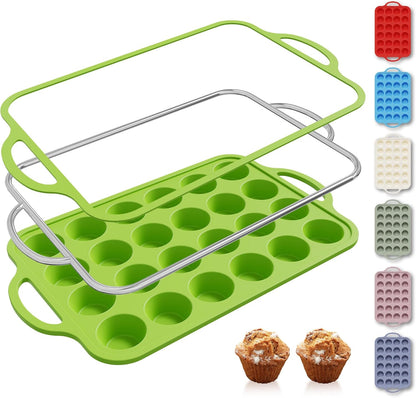 2 Packs 12 Cups Silicone Muffin Pan for Baking with Metal Reinforced Frame Regular Size Cupcake Pan Tray Egg Bites Silicone Cookie Molds Muffin Tin Tart Pans Sheet Set for Oven Dishwasher Safe