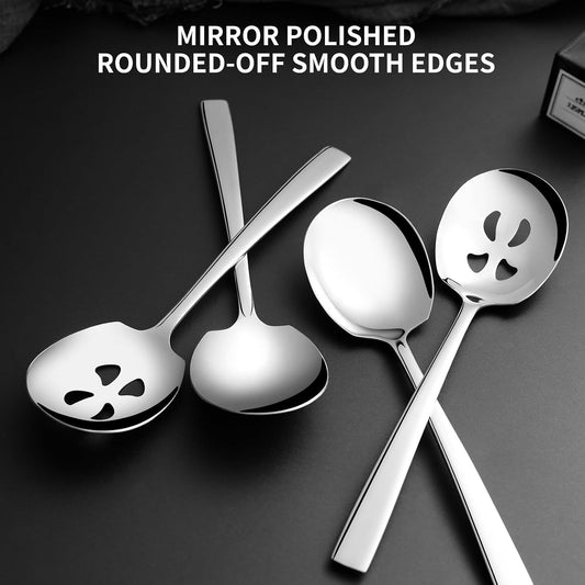 4 Piece Serving Spoons Set,9.2-Inch Includes 2 Large, 2 Slotted