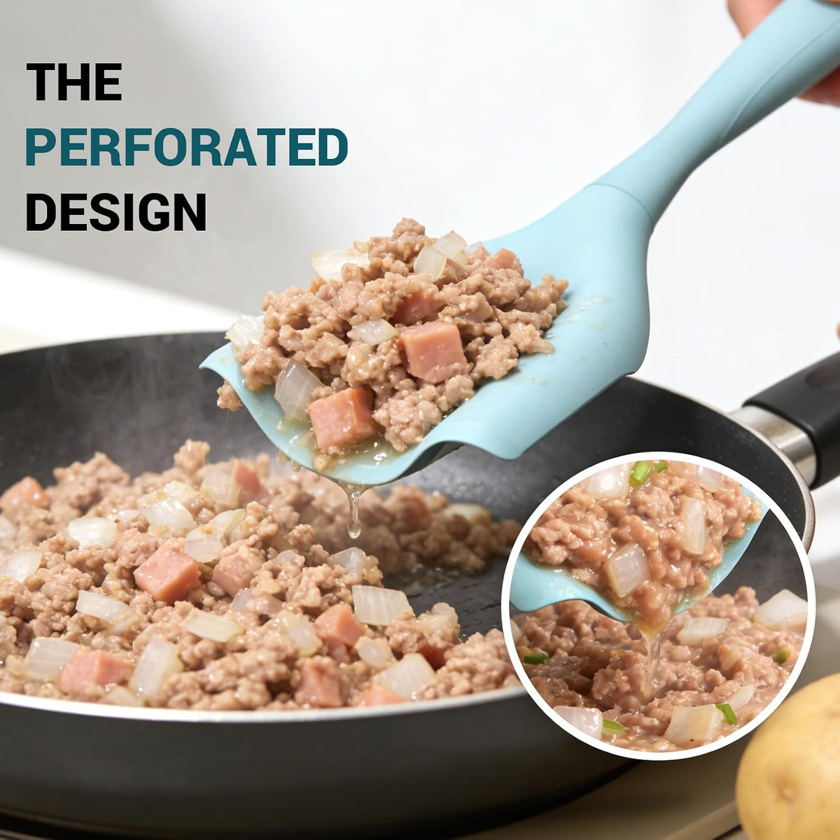 Meat Chopper Mincing Spatula, Silicone Hamburger Grinder for Ground Beef