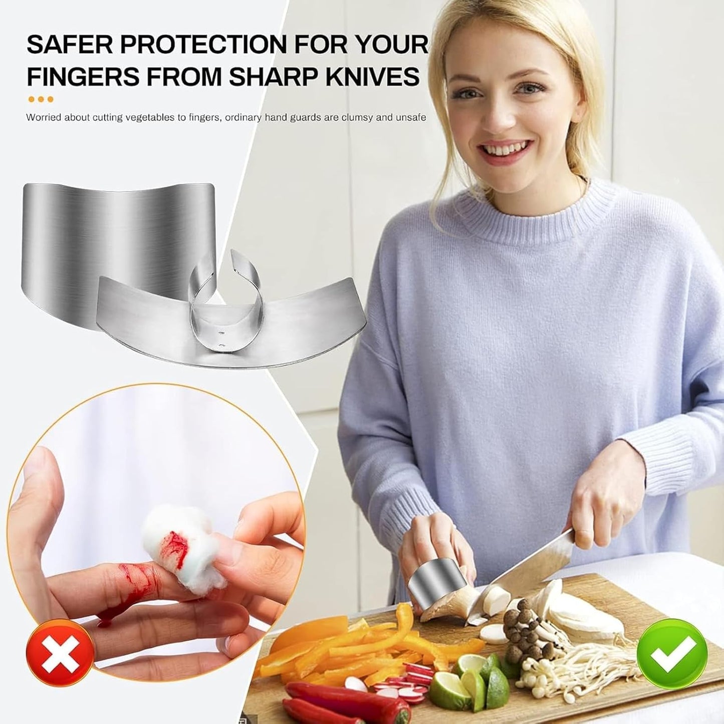 2-Pack Stainless Steel Hand Guard, Kitchen Professional Mandolin Slicing and Protector, Anti-Cutting Shield for Chopping, Shredding, Food Peeler Safety Tool for Adults (2pcs)