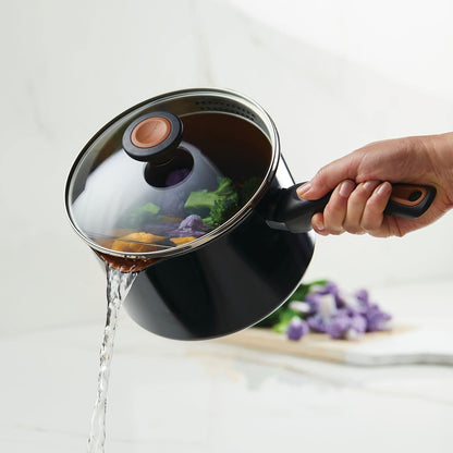 Farberware Glide Copper Ceramic Nonstick Straining Sauce Pan, 3-Quart