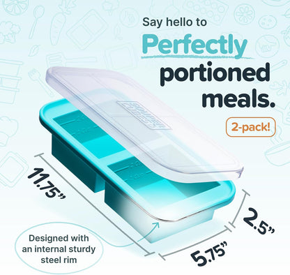 Souper Cubes 2 Cup Silicone Freezer Tray with Lid, Perfect for Storing Lasagna, Leftovers, Sauces, Portioned Meals and More, Silicone Freezer Mold for Meal Prepping - Blueberry - 1-Pack