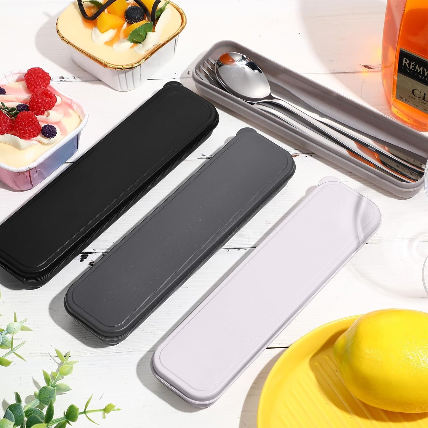 Yinkin 4 Pack Portable Travel Utensils Set with Case Reusable Stainless Steel Silverware Flatware Camping Cutlery Include Fork Spoon Knife for Work School Dishwasher Safe(White, Green, Red, Black)