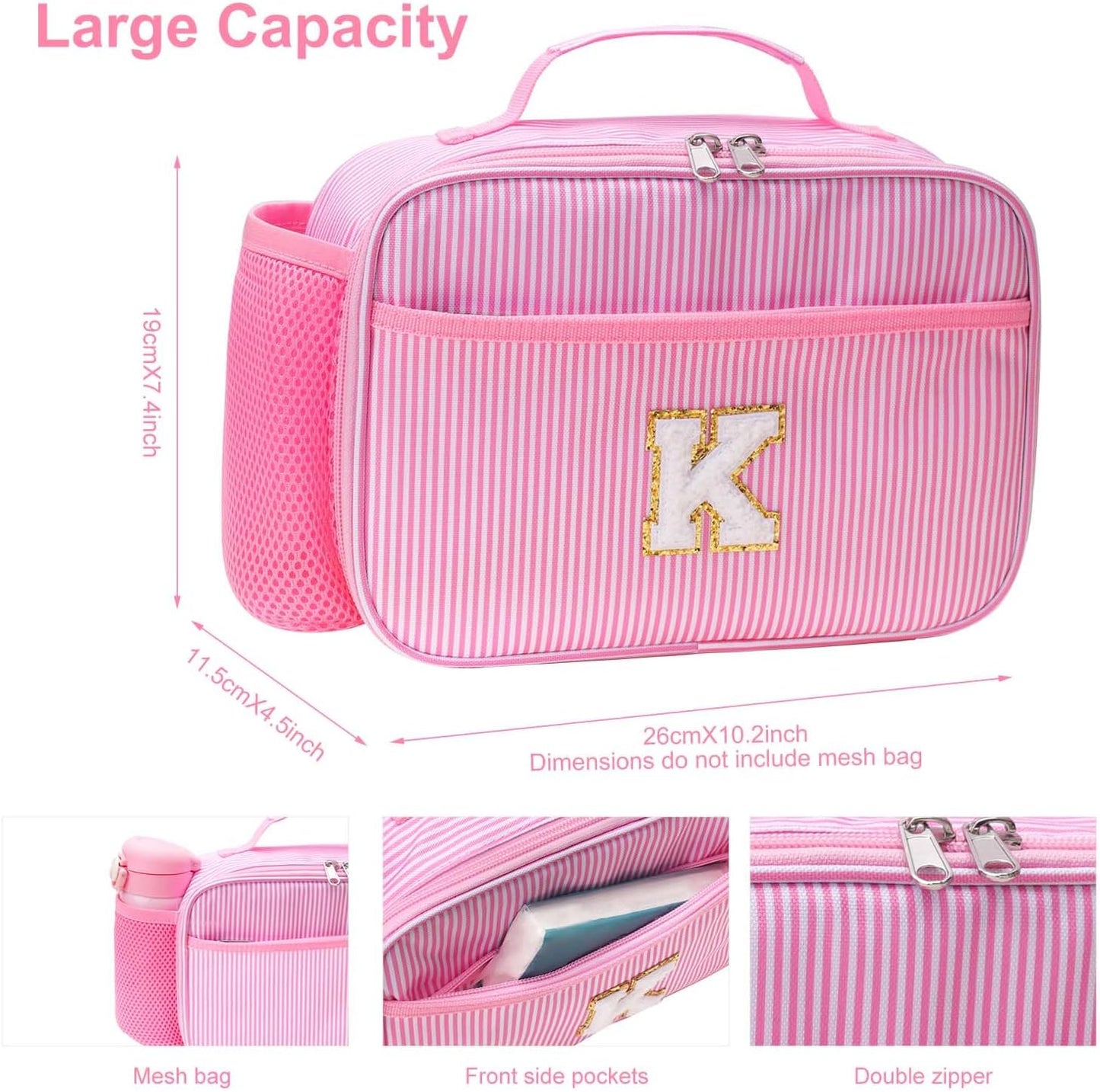 RHCPFOVR Kids Initial Lunch Bag - Insulated Lunch Box for Boys Girls,Washable Lunch Bag and Reusable Toddler Leak-proof Lunchbox for School and Daycare - Colors B
