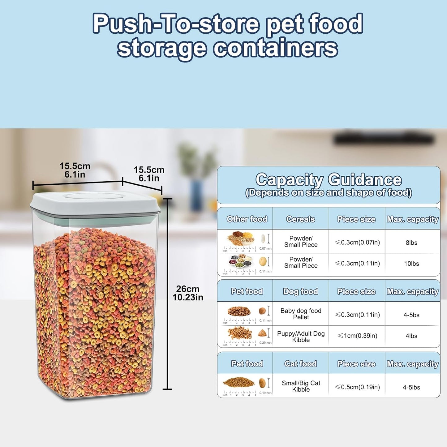LEAWALK 10Lbs/10.57Qt Airtight Dog Cat Food Storage Container and Dog Treat Containers BPA-Free, PET Clear Stackable Pet Storage Bin, Pop Top, 1-Cup Scoop for Pet Food/Rice/Flour/Bread/Grains