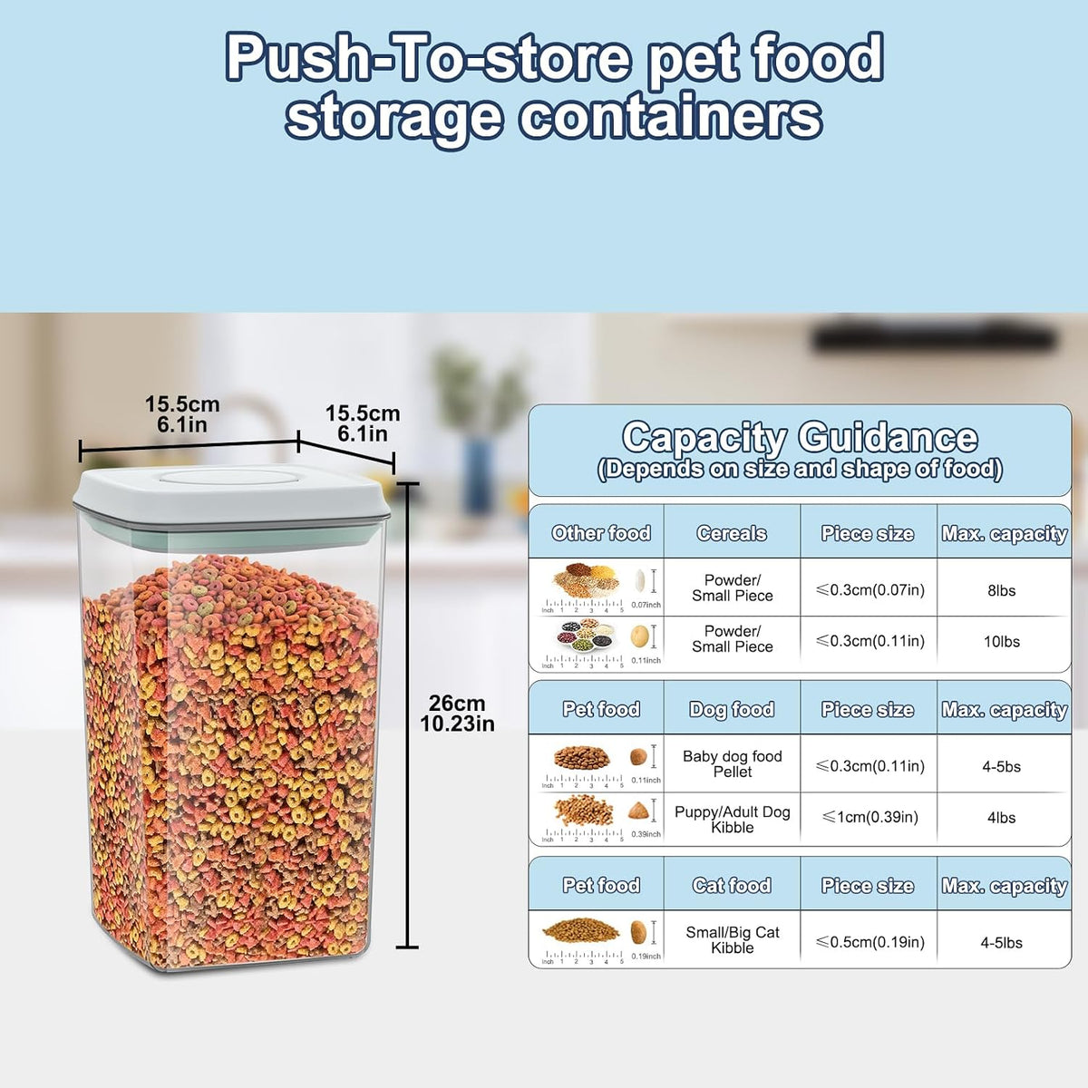 LEAWALK 10Lbs/10.57Qt Airtight Dog Cat Food Storage Container and Dog Treat Containers BPA-Free, PET Clear Stackable Pet Storage Bin, Pop Top, 1-Cup Scoop for Pet Food/Rice/Flour/Bread/Grains