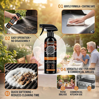 Grill Cleaner Spray for Outdoor Grill, Heavy Duty BBQ Grill Cleaner Spray for Grates and Racks, All Purpose Kitchen Grease Remover for Griddle, Oven, Stovetop and Countertops (8oz*1)