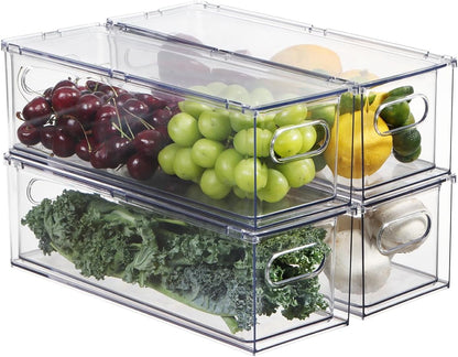 Fridge Organizers and Storage Pull Out Drawer, 2 Small | Stackable, Clear, Fruit and Veggies Containers, for Kitchen, Cabinet