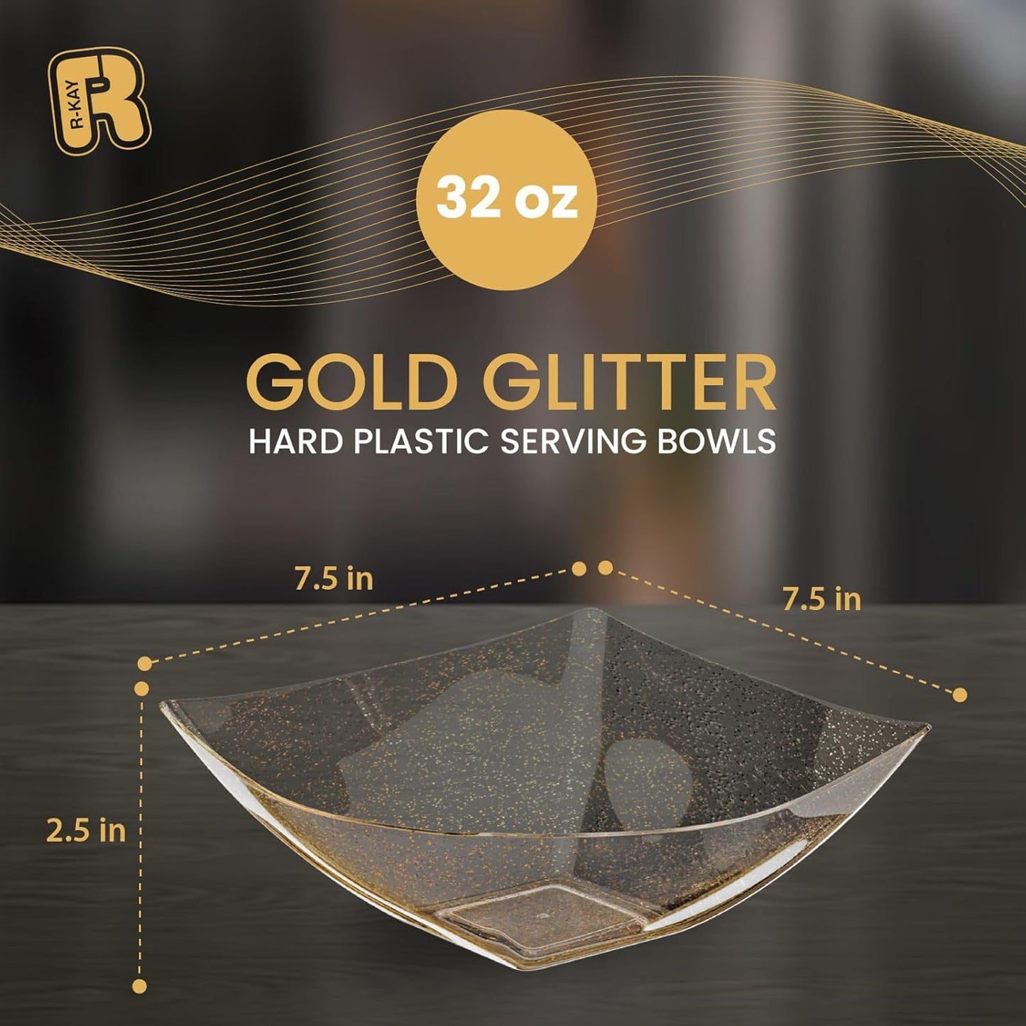R-kay 6 Pack Square Plastic Serving Bowls - Clear Plastic bowls 16 Oz - Disposable Serving Bowls Heavy Duty For Weddings Catering And Birthday parties