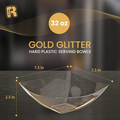 R-kay 6 Pack Square Plastic Serving Bowls - Clear Plastic bowls 16 Oz - Disposable Serving Bowls Heavy Duty For Weddings Catering And Birthday parties