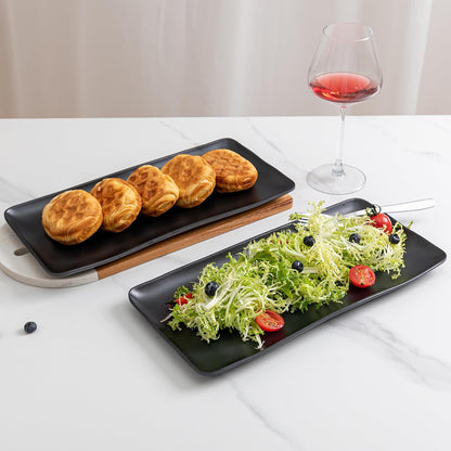 Chip & Dip Serving Tray Set, 4 Sectional Round Melamine Serving Platter, Relish Tray, Round Compartment Appetizer platter for Veggies, Candy and Snacks, Matte Black, Set of 2