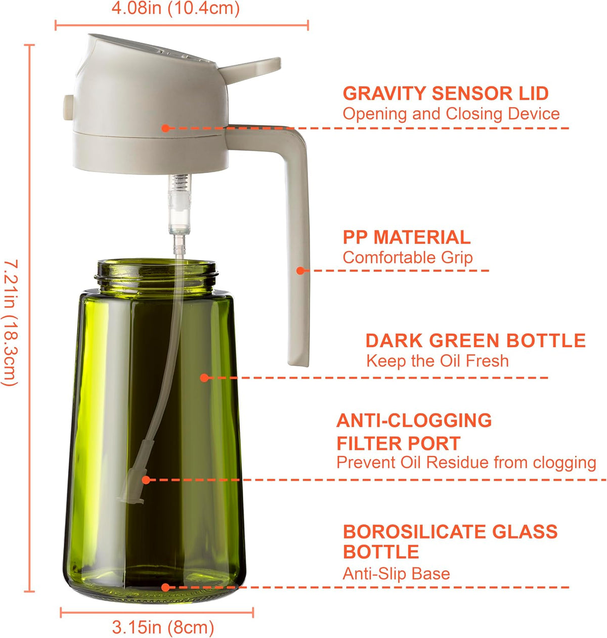 CXINYI - 16oz/470ml Olive Oil Dispenser for Kitchen with Stickers - 2 in 1 Olive Oil Sprayer for Cooking, Air Fryer, and Salad, Black&Green (Light-Proof Kitchen Gadget)