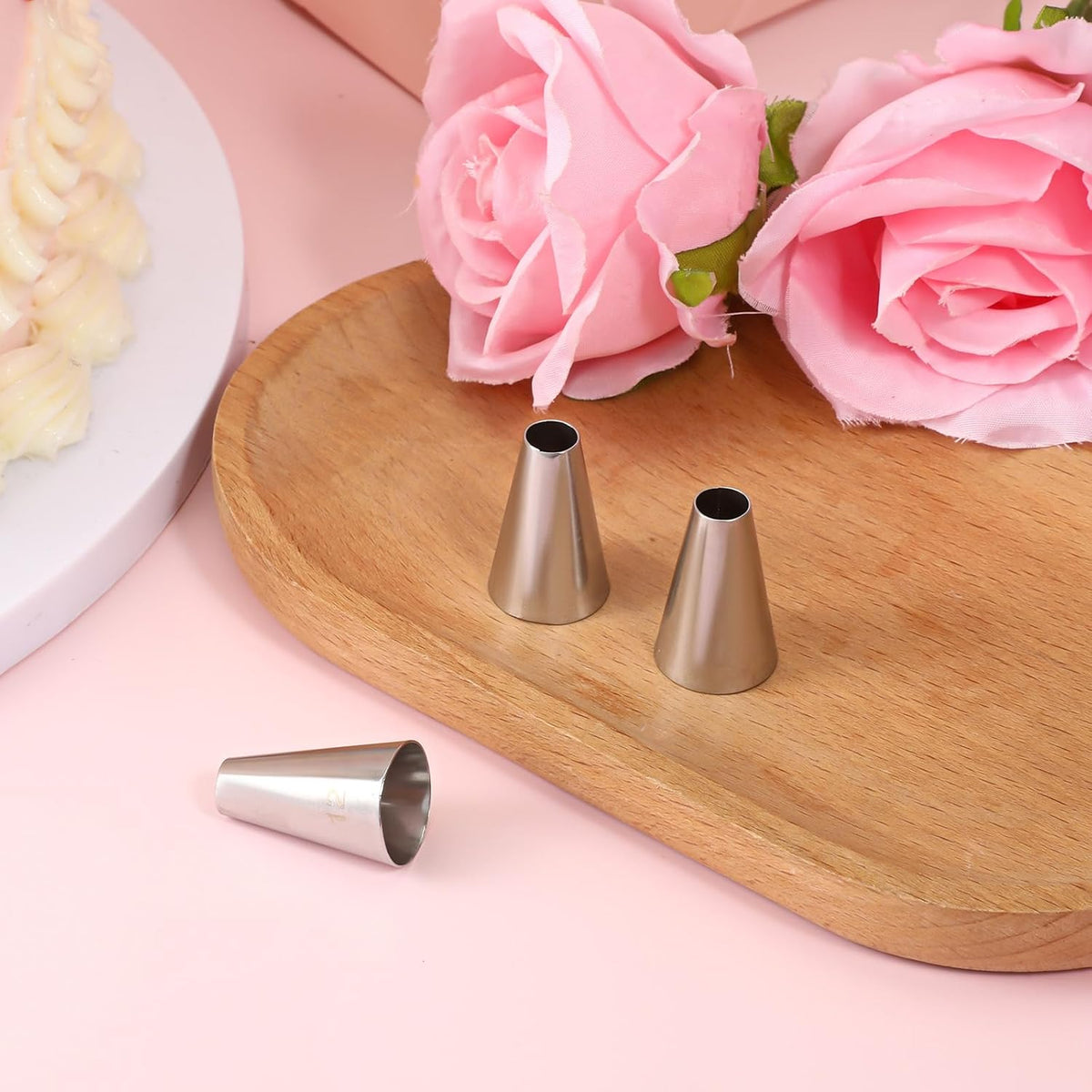 3 Pcs #12 Round Piping Tip for Macarons, Stainless Steel Round Frosting Piping Tips with 8mm Opening, Professional Cookie Decorating Pastry Tips Set for Frosting & Cake Decorating (Silver)