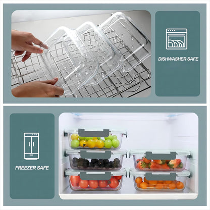 KOMUEE 30 oz 5 Pack Glass Meal Prep Containers 2 Compartments, Glass Food Storage Containers with Lids, Airtight Lunch Box, Microwave, Oven and Freezer Safe, White
