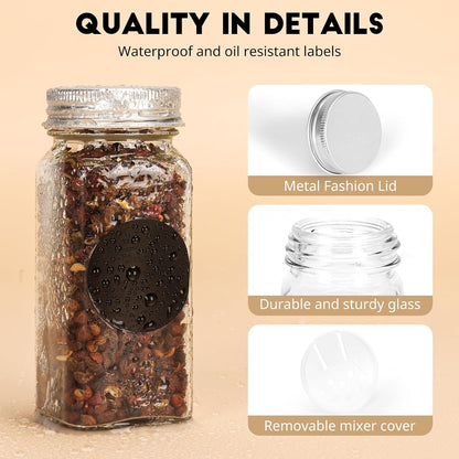 DIDITIME Spice Jars with Label, 4oz Empty Square Seasoning Containers