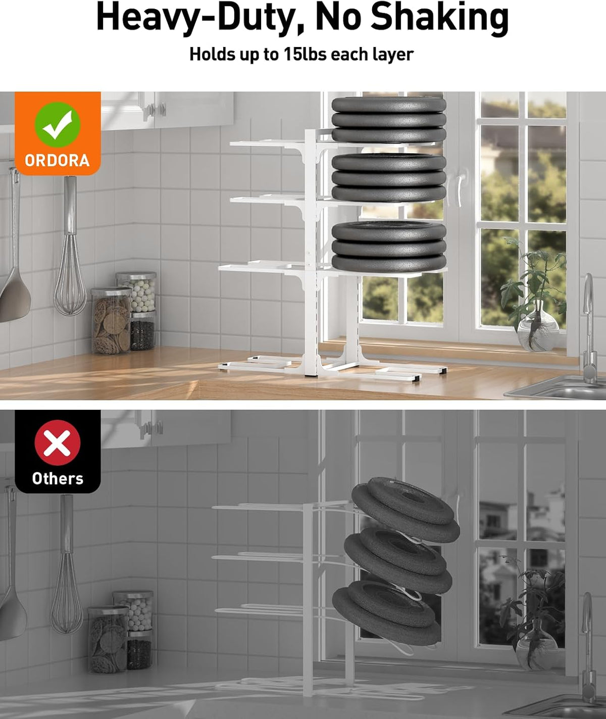 ORDORA Pots and Pans Organizer Under Cabinet 16.6", 8-Tier Adjustable Rack