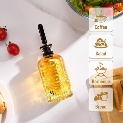 Baalaka Olive Oil Dispenser Bottle, 7 oz Glass Oil Bottle with Metal Spout