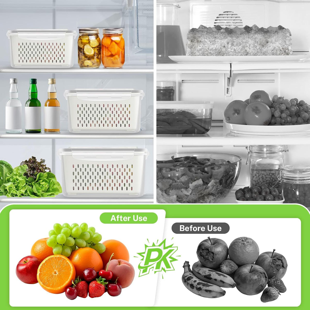 12 Pieces Fruit Storage Containers For Fridge with Removable Colanders