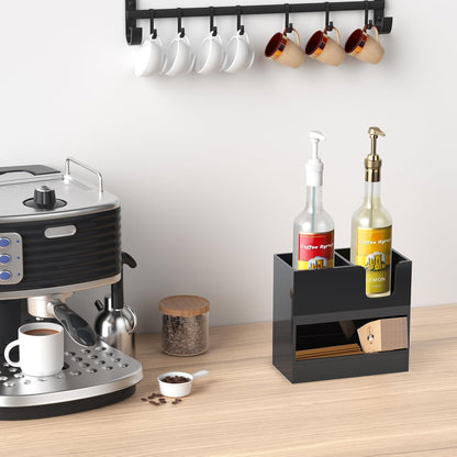 Coffee Condiment and Cup Organizer - 2-Tier Upright Cup and Lid Holder with Straw Organizer 2 Compartments Clear Acrylic Cup Dispenser for Restaurant Breakroom Coffee Station Countertop