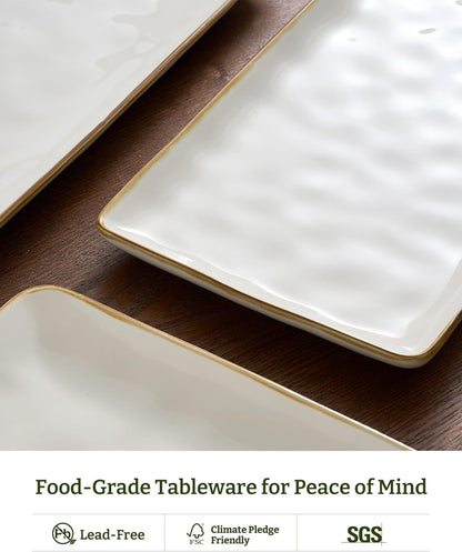 Famiware Serving Platter, Rectangular 15.67/14.1/12.6inch Serving Dishes for Entertaining, Microwave Dishwasher Safe, Stoneware Serving Trays for Party, Turkey, Cheese, Ocean Series, Cappuccino White