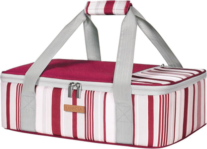 LUNCIA Insulated Single Decker Casserole Carrier, Lasagna Lugger Tote Keeps Food Hot or Cold, Thermal Lunch Bag for Potluck Parties, Picnic and Cookouts, Fits 9" x 13" Baking Dish, Black