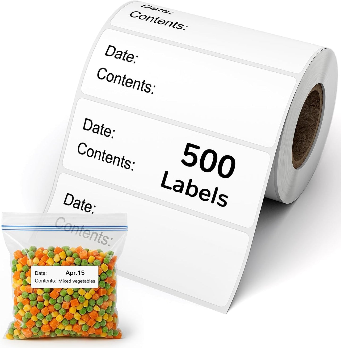 Freezer Labels for Food Containers – Removable, 1" x 3", 500 pcs Washable Date Labels to Write On, Fit for Ziploc Freezer Bag, Fridge Storage | Waterproof, No Residue
