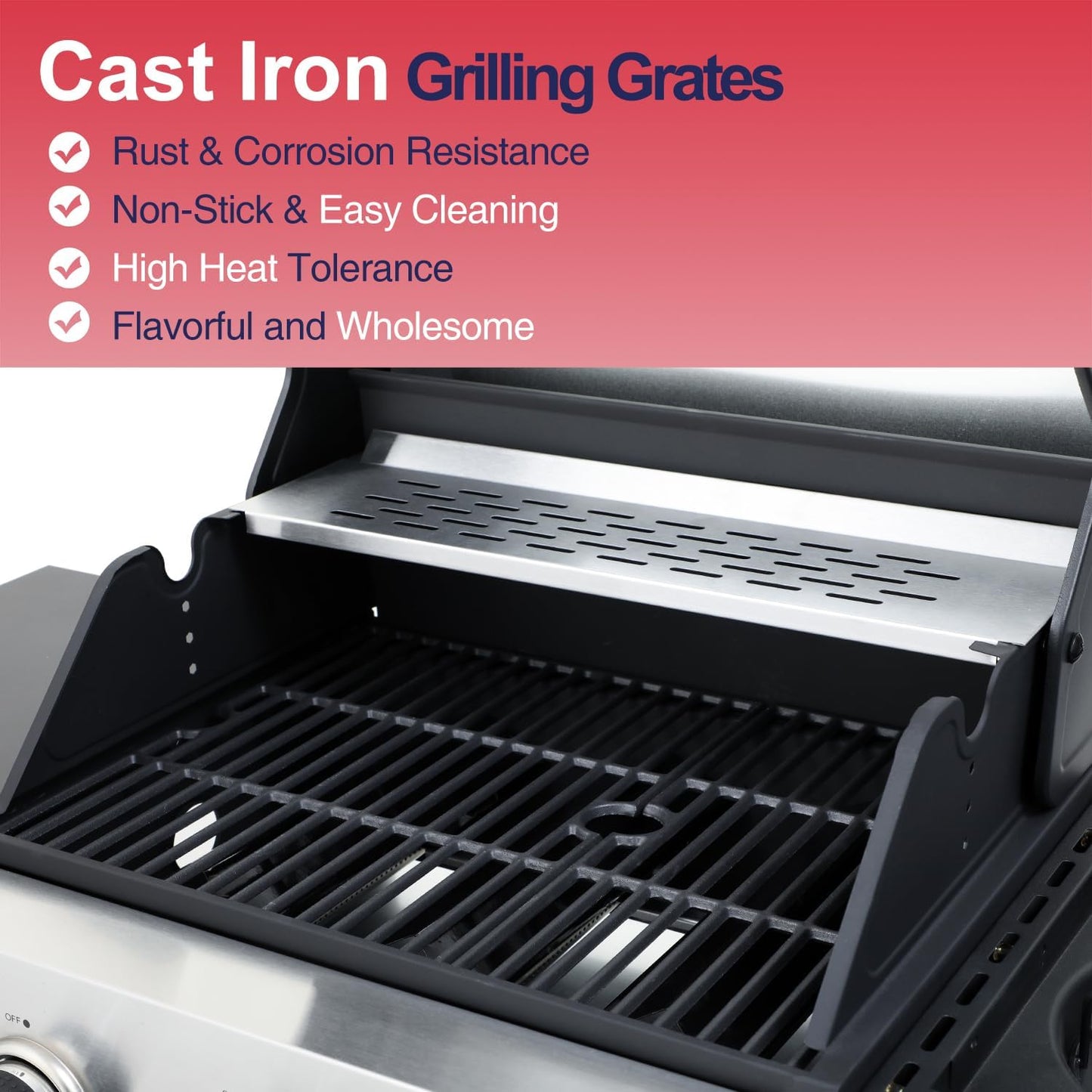 69,000 BTU 6+1 Burner Propane Gas Grill with Cast Iron Grids & Griddle Plate, Double-Wall Stainless Steel Lid – Even Heat, Easy Clean, Perfect for Backyard BBQ