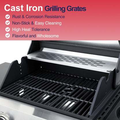 69,000 BTU 6+1 Burner Propane Gas Grill with Cast Iron Grids & Griddle Plate, Double-Wall Stainless Steel Lid – Even Heat, Easy Clean, Perfect for Backyard BBQ