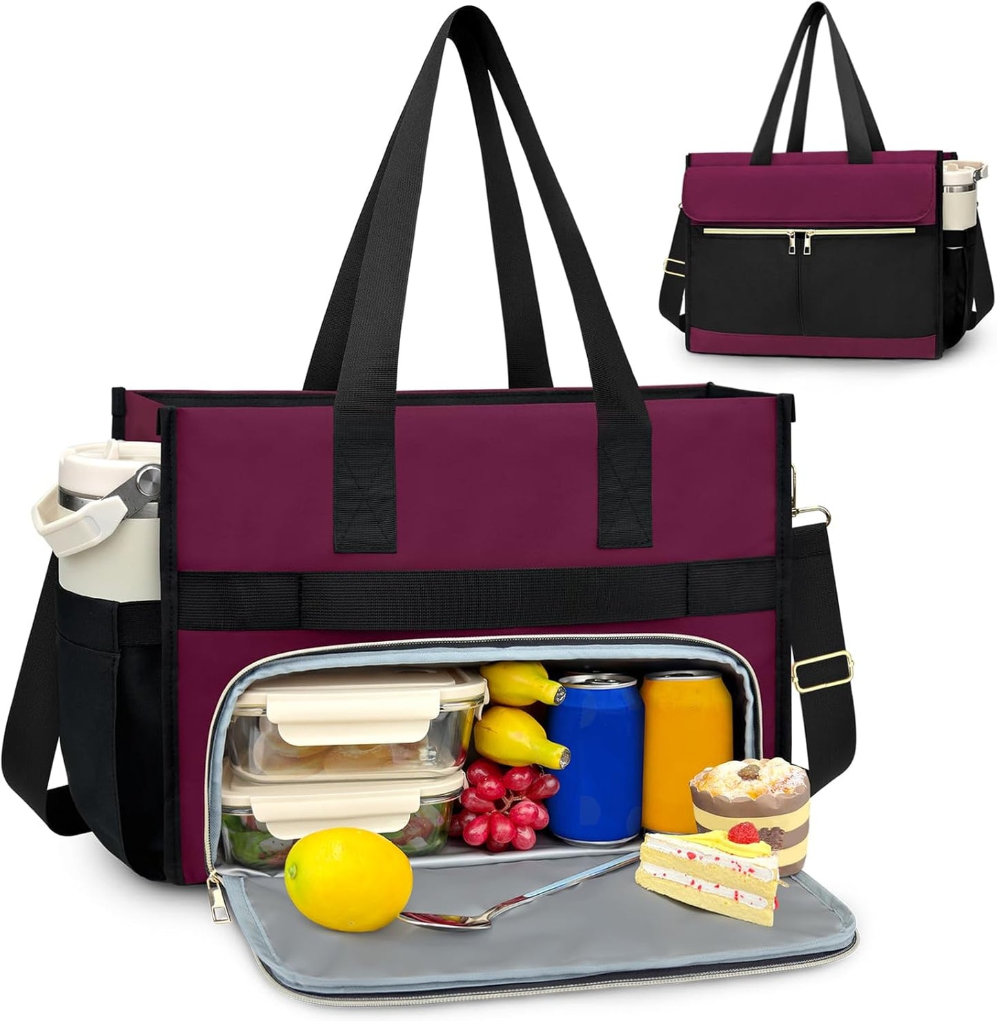 PASMAN Insulated Lunch Bag for Women, 15.6" Laptop Tote with Leakproof Cooler Compartment for Nurse Teacher Work Office and Outdoor
