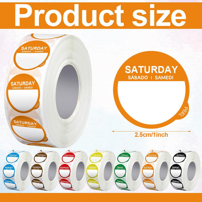 Sayglossy 7000 Pcs Day of Week Label Food Label Monday Through Sunday Management Inventory Sticker Removable Weekly Self Adhesive Date Dot Sticker for Restaurant Kitchen Container (Square)