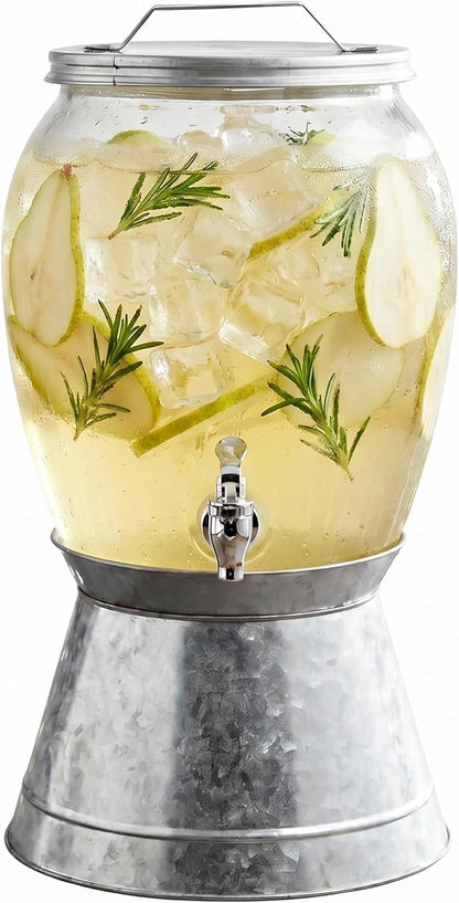 Style Setter Beverage Dispenser Cold Drink Dispenser Glass Jug, Metal Stand & Leak-Proof Acrylic Spigot Great for Parties, Weddings & More (Jaxon), 2 Gallon
