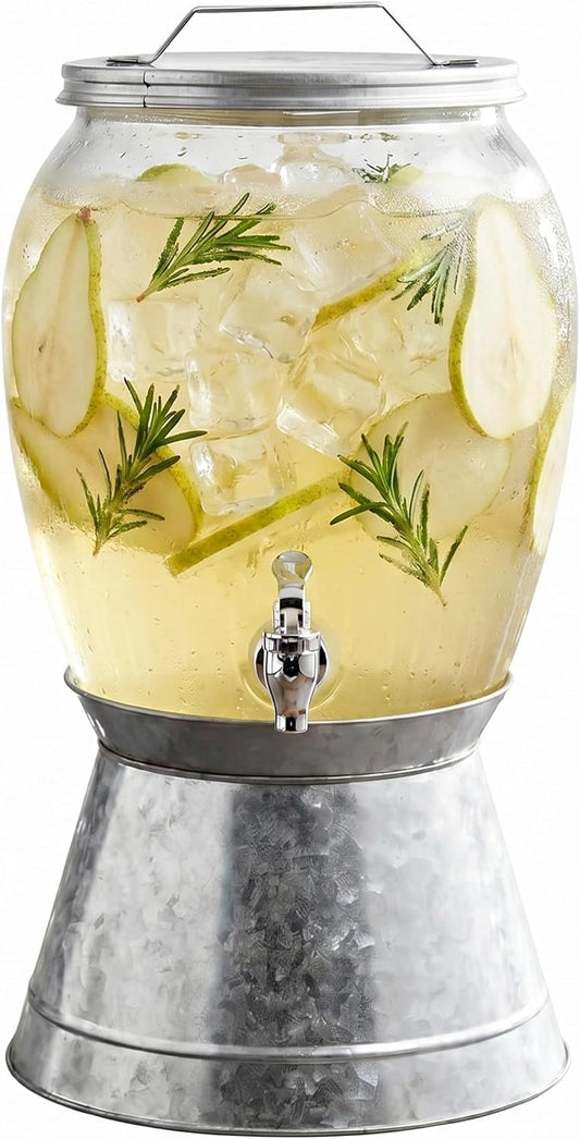 Style Setter Beverage Dispenser Cold Drink Dispenser Glass Jug, Metal Stand & Leak-Proof Acrylic Spigot Great for Parties, Weddings & More (Jaxon), 2 Gallon
