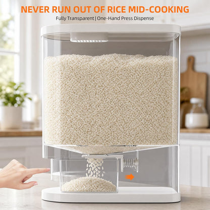 Rice Dispenser 22 Lbs(10kg), Rice Holder Storage Container with Measuring Cup, Clear Cereal Dry Food Grain Dispenser for Kitchen Pantry Household Organization, BPA Free