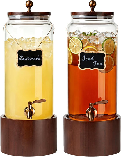 2 * 1 Gallon Glass Drink Dispenser for Parties Beverage Dispenser