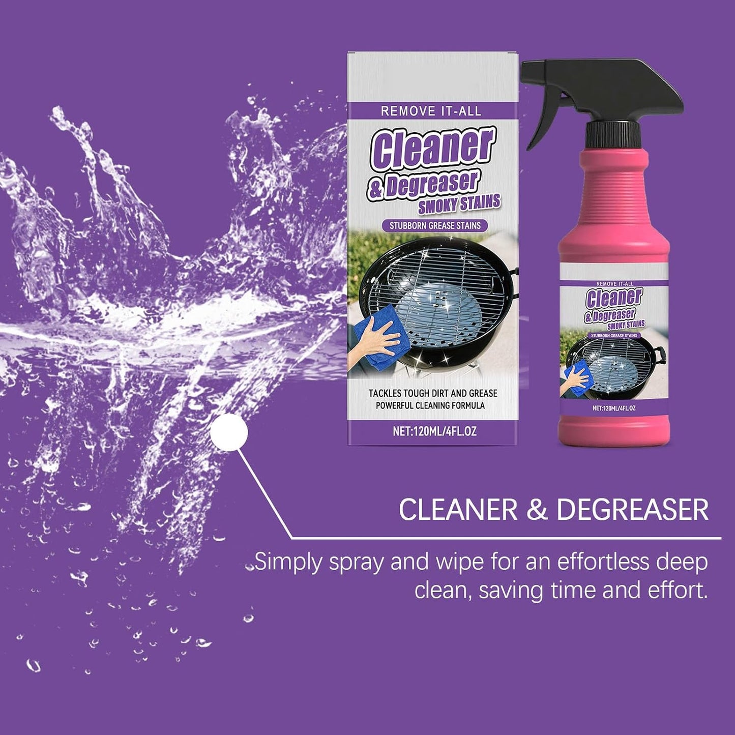 Fast-Acting Heavy-Duty Grill Degreaser Spray,Grill Grate Cleaner and Degreaser for Outdoor Grills and BBQ,Heavy Duty BBQ Grills Degreasers Cleaner Spray,for Smoky Stains,and Stubborn Grease (2pcs)
