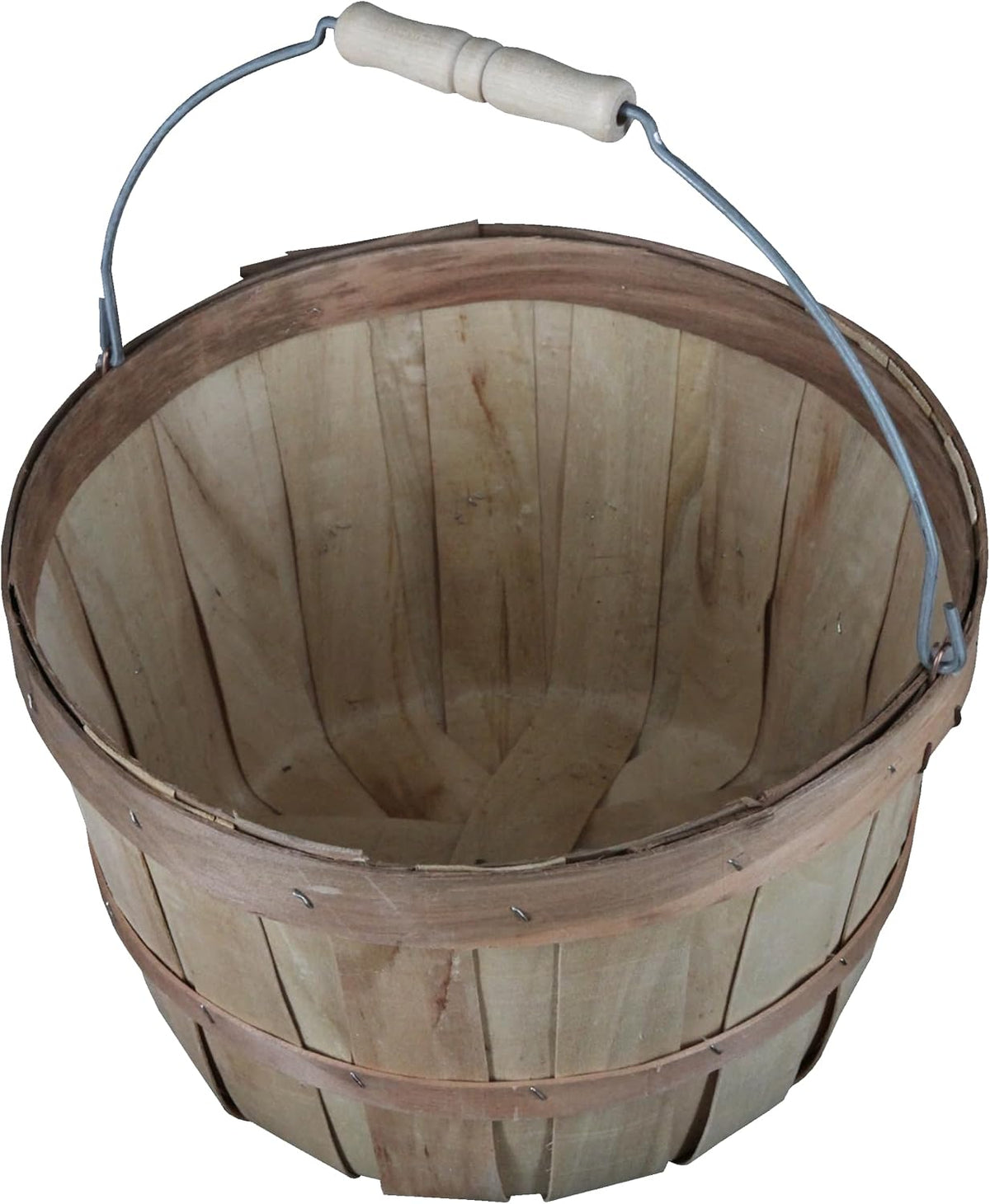 SSWBasics One Peck Basket With Handle - Set of 3 - Natural Unfinished Pine Wood Apple Basket - Durable Bushel Baskets for Produce Display - Ideal for Retail, Thrift, Boutique, Convenience Store,