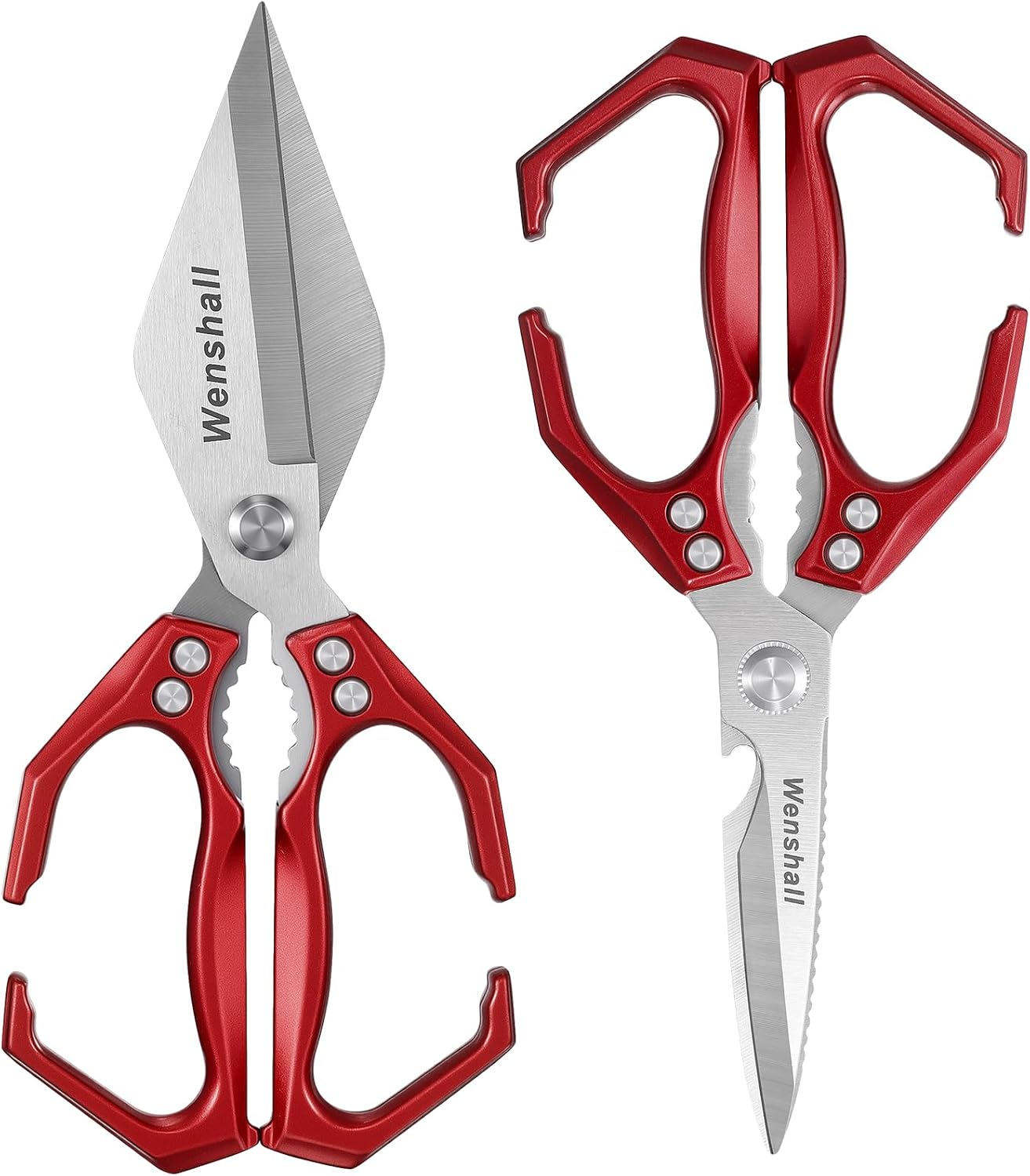 Wenshall 2-Pack Heavy Duty All-Purpose Kitchen Scissors, Japanese Stainless Steel, Kitchen Shears for Cutting Chicken, Poultry, Game, Meat - Chopping Vegetable, Dishwasher Safe,Christmas Gifts（Silver）