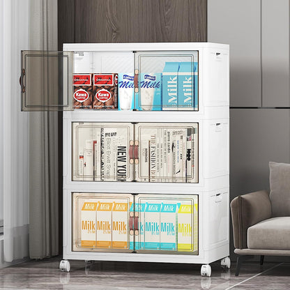 UAMFURI 720QT Stackable Storage Bins with Lids, Extra Large Storage Cabinet with Doors and Wheels, Collapsible Plastic Storage Box for Bedroom Dorm Office Garage