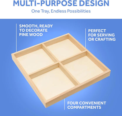 DIY Rectangle Wooden Divided Serving Tray 12 x 8-inch, Pack of 1 6-Section Candy Tray for Vegetable & Fruit Party Platters, by Woodpeckers