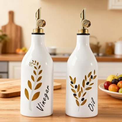 Oil and Vinegar Dispenser with Spout Set of 2, 13.5oz Olive Oil Dispenser Bottle for Kitchen Leakproof Oil Containers with Stainless Steel Pourer Suitable for Oil, Vinegar, Soy Sauce