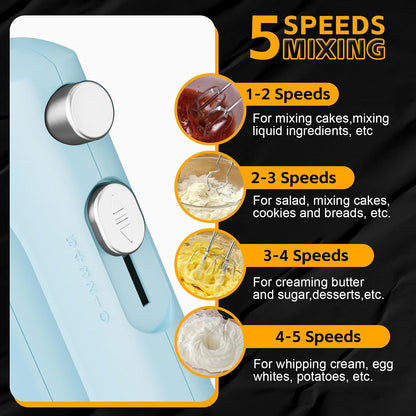 5-Speed Small Hand Mixer Electric, 300W Compact Portable, Black