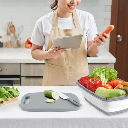 9-in-1Collapsible Cutting Board with Colander Wash Basket Camping RV Gift