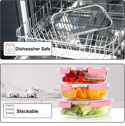VERONES 10Pack Glass Meal Prep Containers, Airtight Glass Lunch Containers,Stackable Glass Food Storage Containers Set with Lids,Exclusive of BPA, for Microwave,Oven, Freezer&Dishwasher Friendly,Green