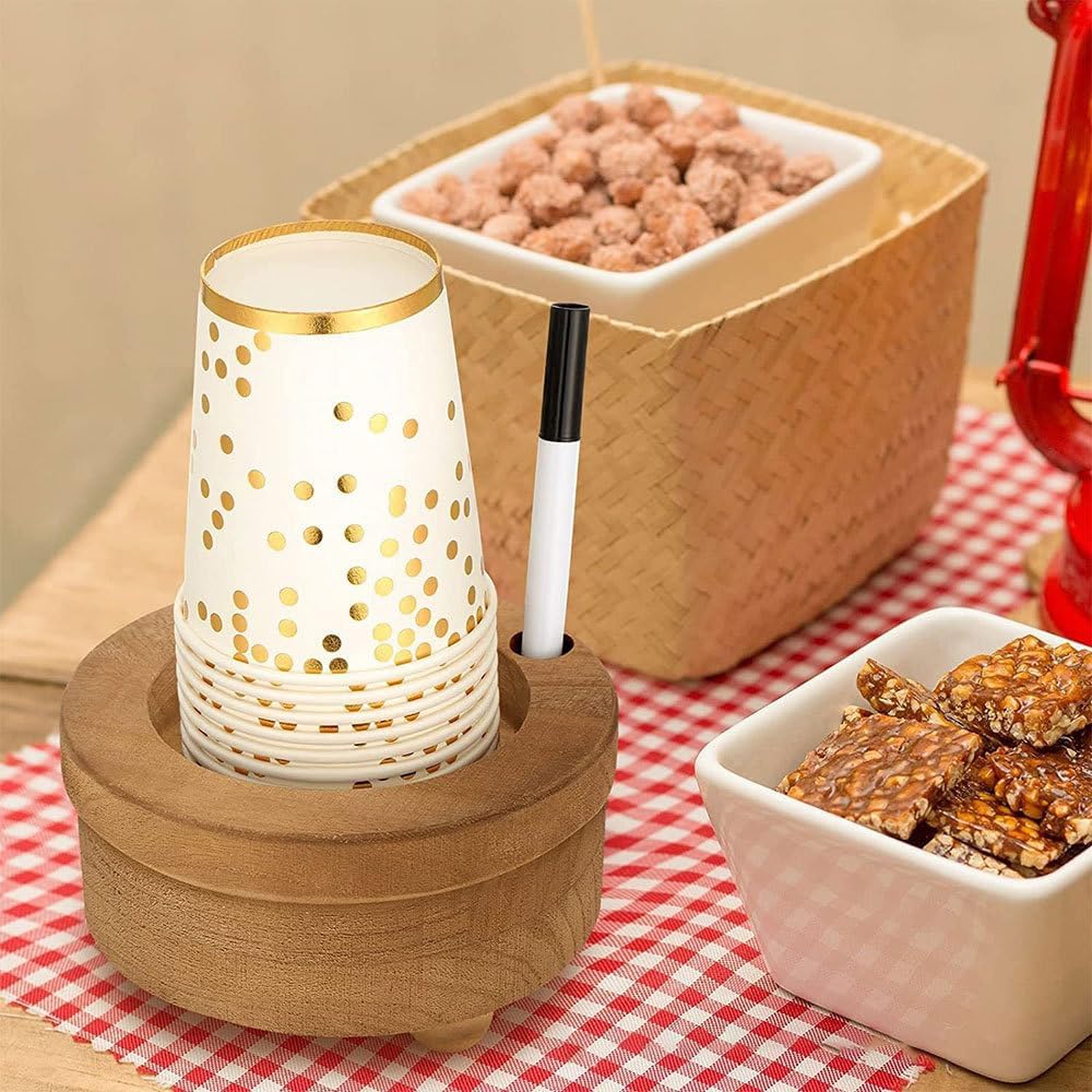 Wooden Disposable Cup Holder, Portable Paper Cup Rack with Mark Pen Hole, Wood Dispenser Stand for Kitchen, Party Supplies