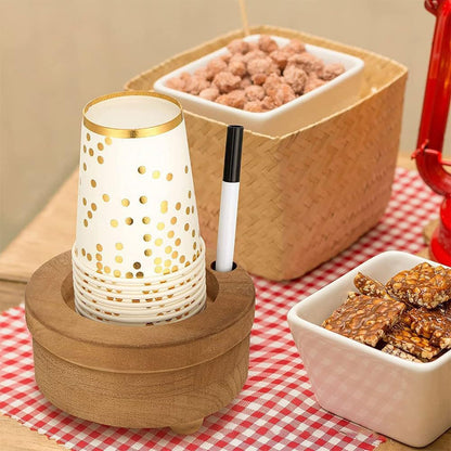 Wooden Disposable Cup Holder, Portable Paper Cup Rack with Mark Pen Hole, Wood Dispenser Stand for Kitchen, Party Supplies