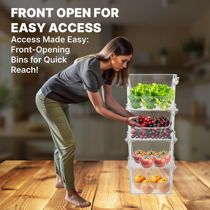 Stackable Storage Bins Open Front with Side Handles, 4 Pack - Clear | Sturdy Plastic, Easy Stacking Bins for Pantry, Closet, Kids Room & Art Studio Organization