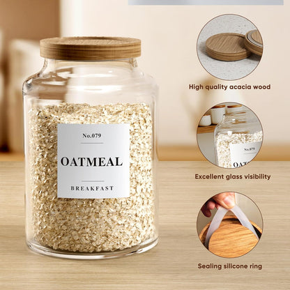 2 PCS Flour Sugar Storage Containers Glass Jar, 4000ml/1 Gallon/4.2 Qt/135oz,Large Glass Food Storage Jars with Wood Airtight Lids,for Tea,Spice,Cereal Rice Flour Pasta Sugar