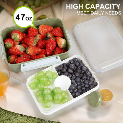 3 Pack Salad Lunch Box Food Storage Containers, 47oz Bento Box To Go Container with Lids, Reusable Meal Prep Containers with Removable Tray & Dressing Pots for Kids and Adults, Microwave Safe